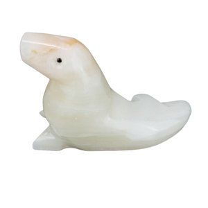 Vintage  Hand Carved Alabaster Seal Onyx Marble Stone Quartz Sea Lion Cream Gift